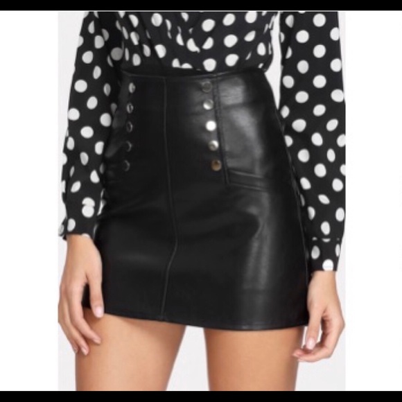 Dresses & Skirts - S Black Faux Leather Skirt Silver Military Snaps SOOOO CUTE!